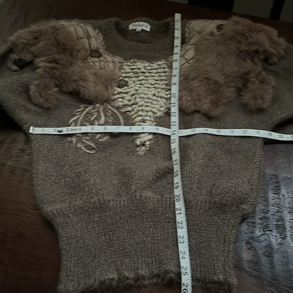 RAPHAEL H. Sweater Mohair Rabbit Fur Mixed Appliqué Dolman Sleeve Brown M - Picture 8 of 11